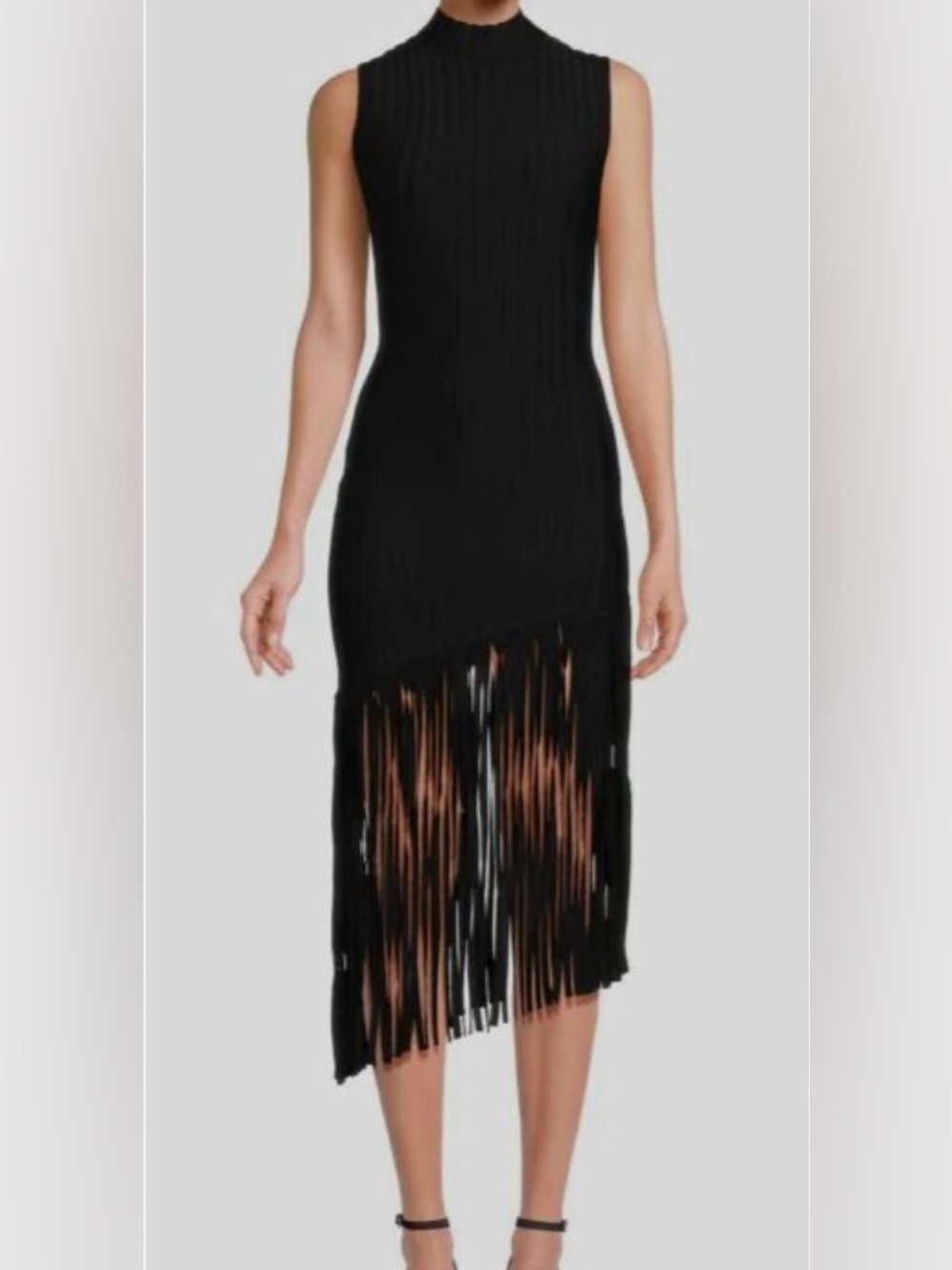 Ronny Kobo Collection Black Fringe High-Low Dress